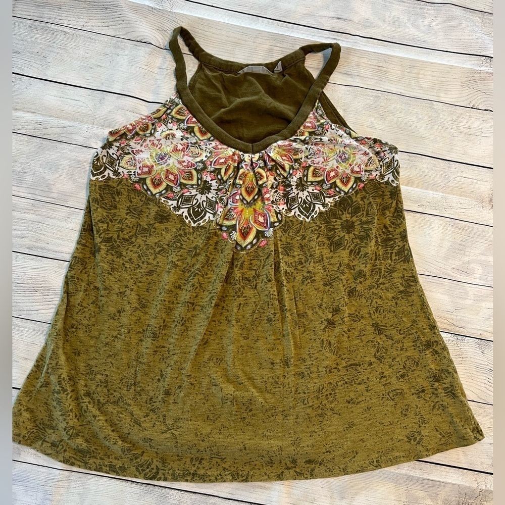 ATHLETA Racerback Tank Top Size Large Built In Bra Paisley Print